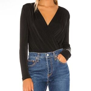 Free People Black Long-Sleeve Wrap Bodysuit